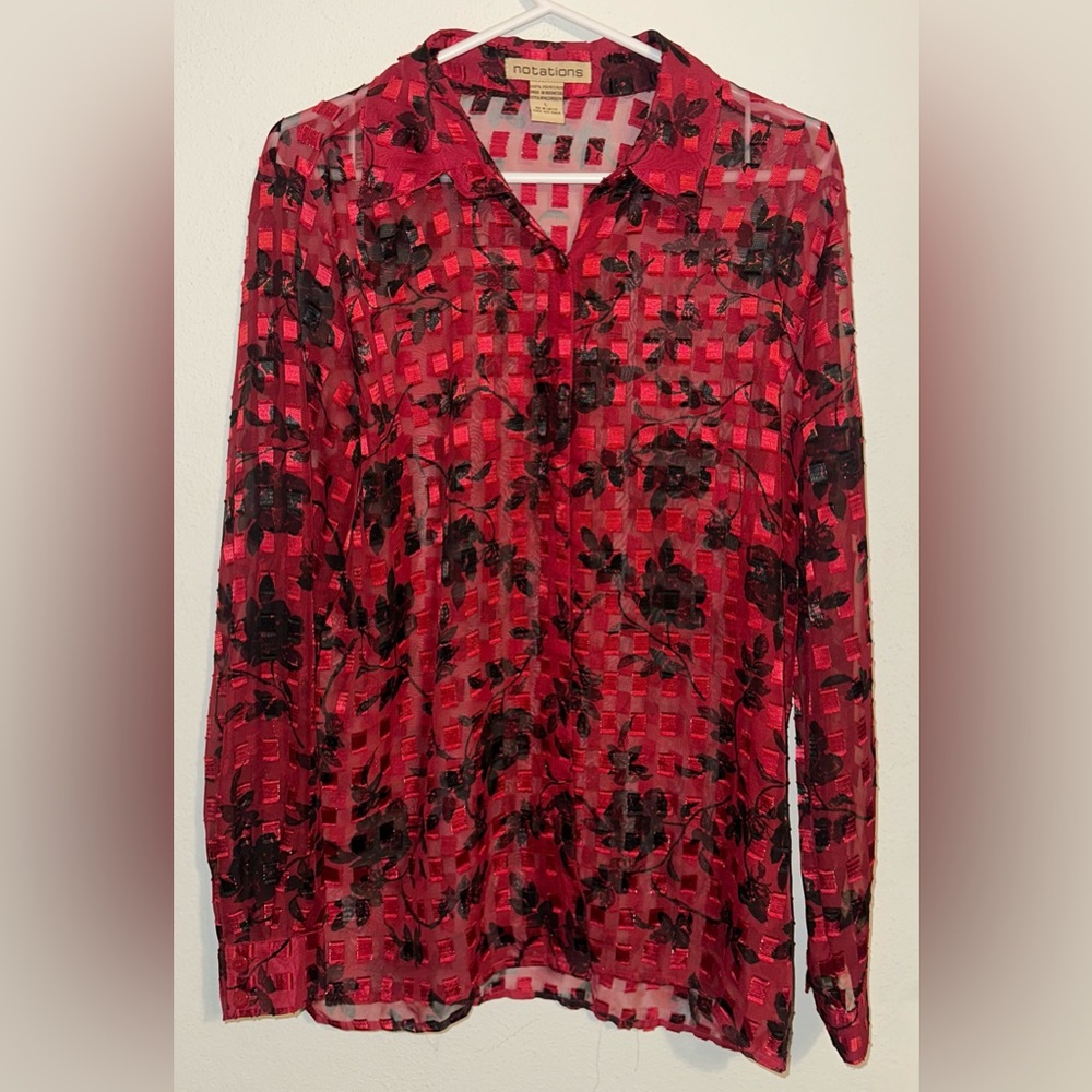 Notations Red and Black Patterned Blouse